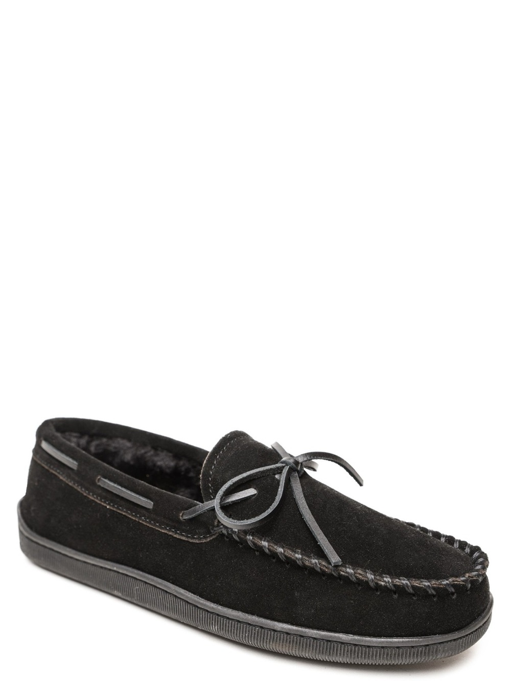 Minnetonka Men S Pile Lined Moccasin Slippers with Hard Soles 13 Wide Black